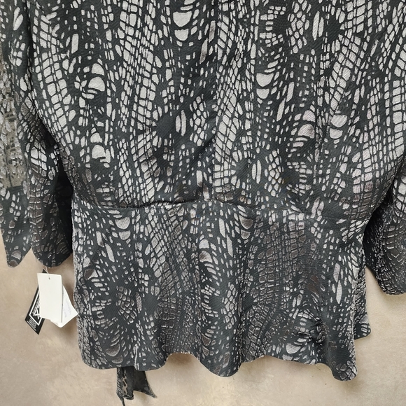 Alex Evening Black /Gray Side Tie Sheer Shell With Solid Black Lining Sx 1X NWT - Picture 8 of 16